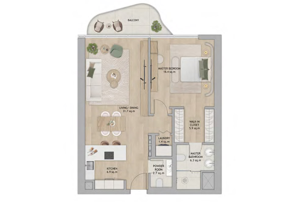 Saadiyat-Island-1-br-Apartment-Floor-Plan Saadiyat Island 1 Bedroom Apartment Floor Plan