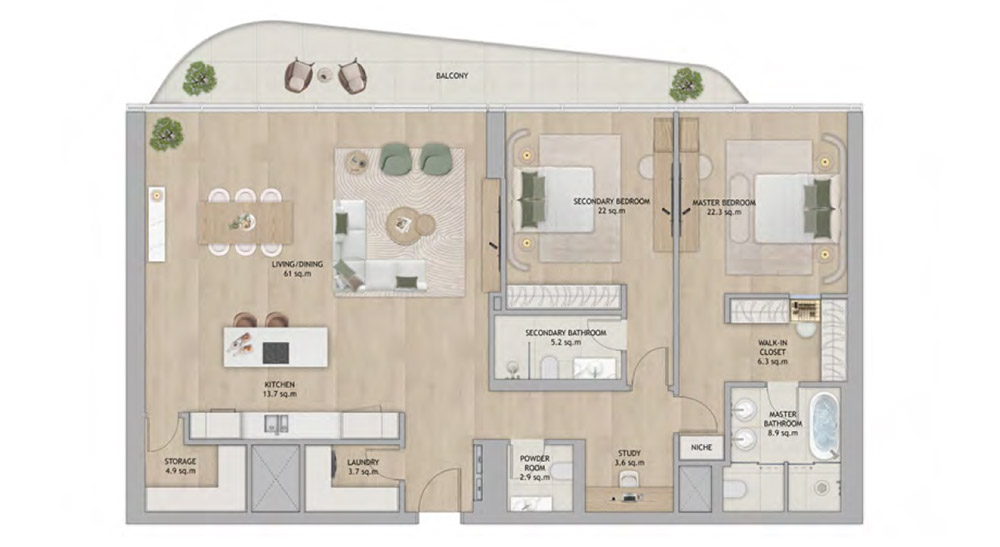 Saadiyat-Island-2-br-Apartment-Floor-Plan Saadiyat Island 2 Bedroom Apartment Floor Plan