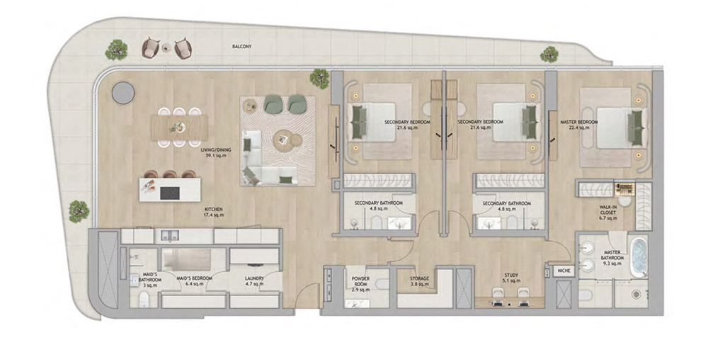 Saadiyat-Island-3-br-Apartment-Floor-Plan Saadiyat Island 3 Bedroom Apartment Floor Plan
