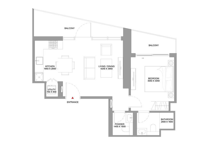 Sobha Central Dubai 1 Bedroom Apartment Floor Plan