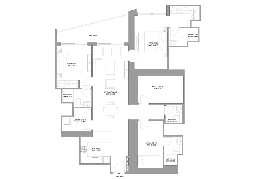 Sobha Central Dubai 2 Bedroom Apartment Floor Plan