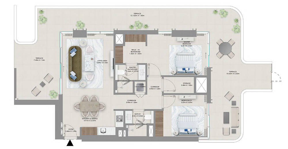 Emaar Mina Rashid 2 Bedroom Apartment Floor Plan