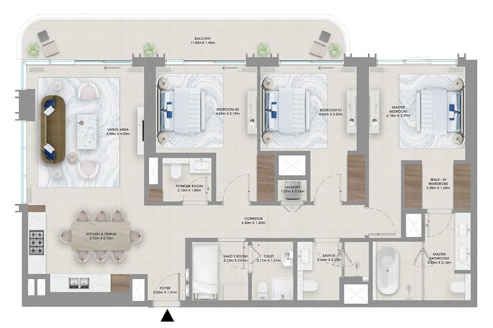 Rashid Yachts and Marina Dubai 3 BR Apartment Floor Plan
