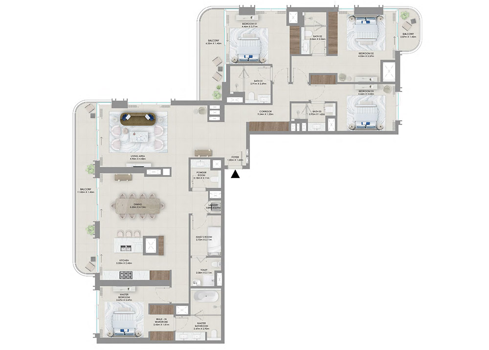 Emaar Mina Rashid 4 BR Apartment Floor Plan
