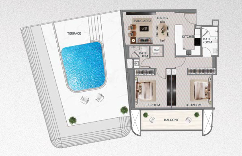 Mercedes Benz Places by Binghatti 2 BR Apartment Floor Plan Mercedes Benz Places by Binghatti 2 BR Apartment Floor Plan