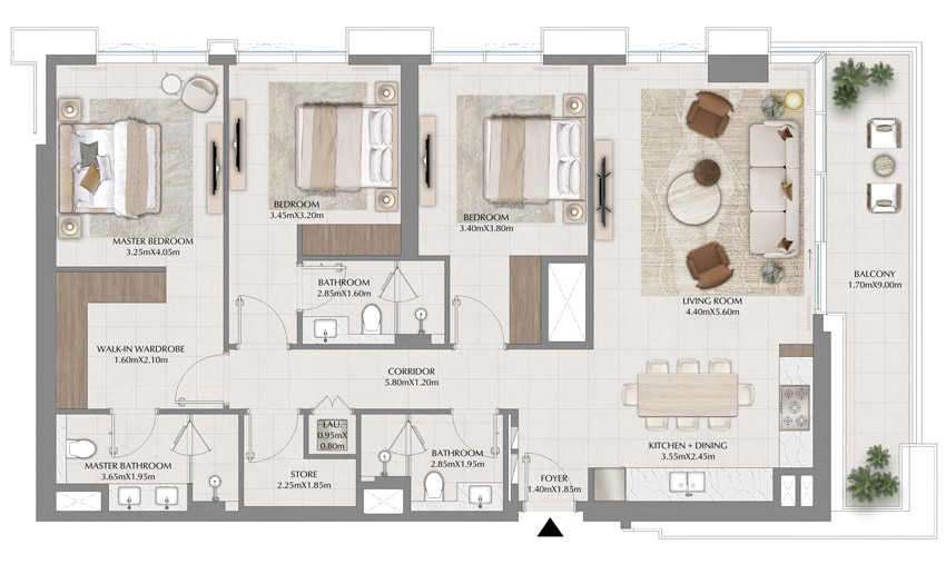 Expo Living Dubai Emaar 3 BR Apartment Floor Plan Expo Living Dubai Emaar 3 BR Apartment Floor Plan